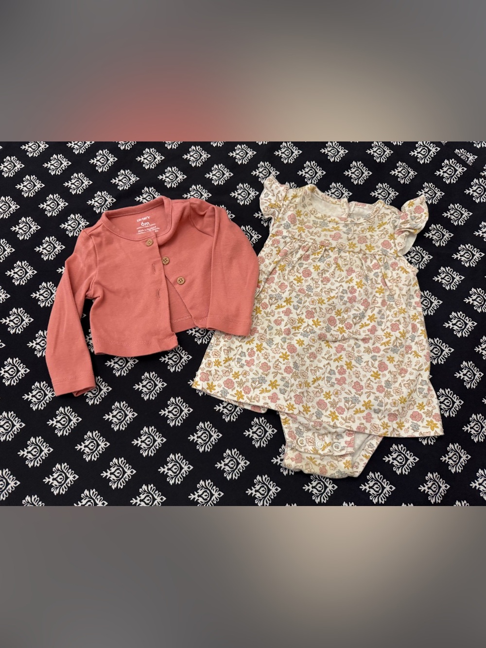 Carter’s Baby Girls 6M Floral Bodysuit Dress Cardigan 2 Piece Outfit Fall Cotton